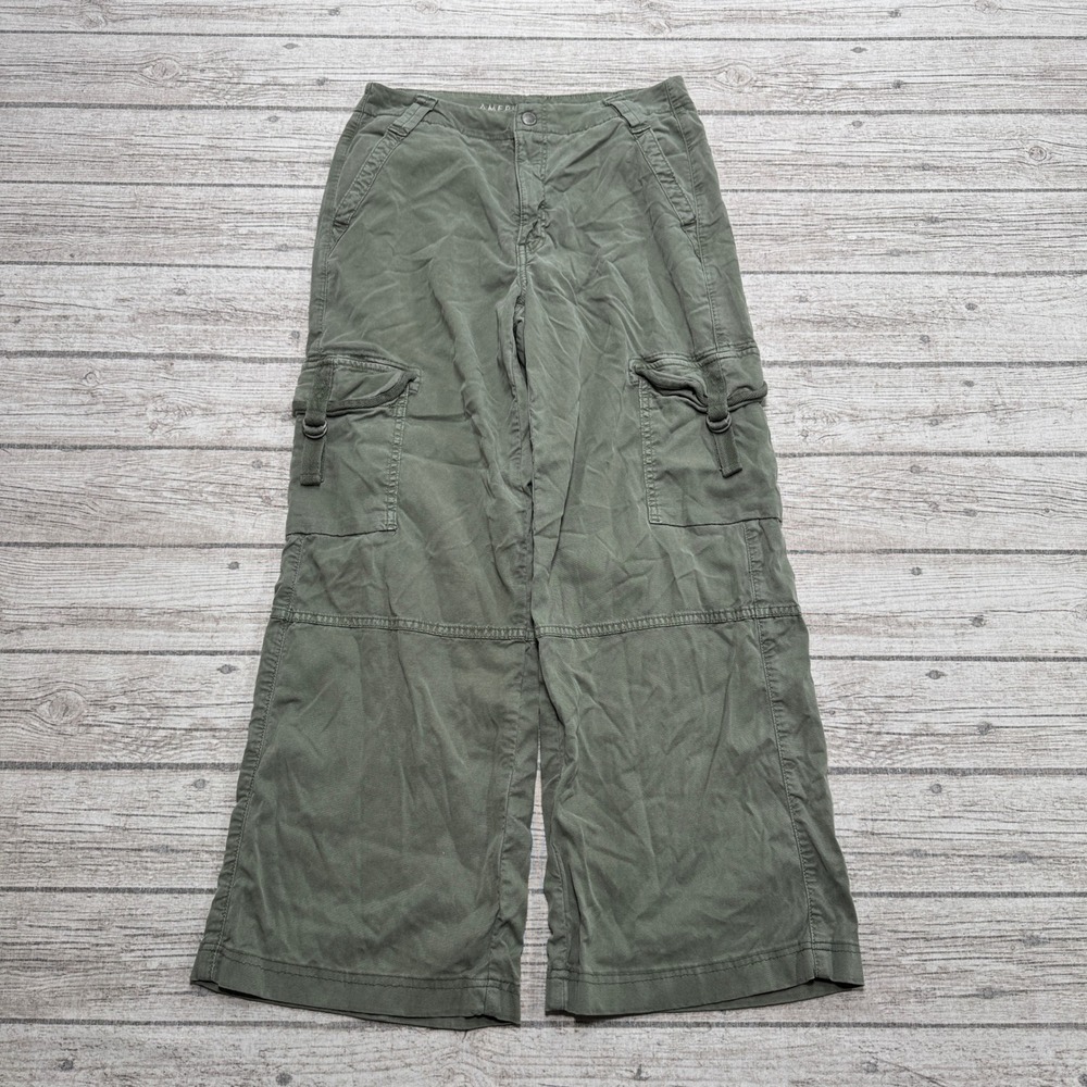 American Eagle Cargo Pants Women's 2 Green Wide Leg Stretch Utility Trousers Y2K